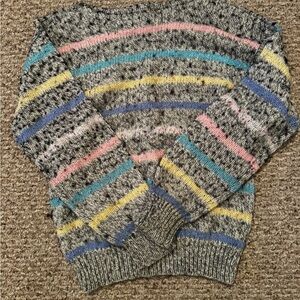 Vintage Diane Von Furstenberg Gray Multicolor Striped Sweater